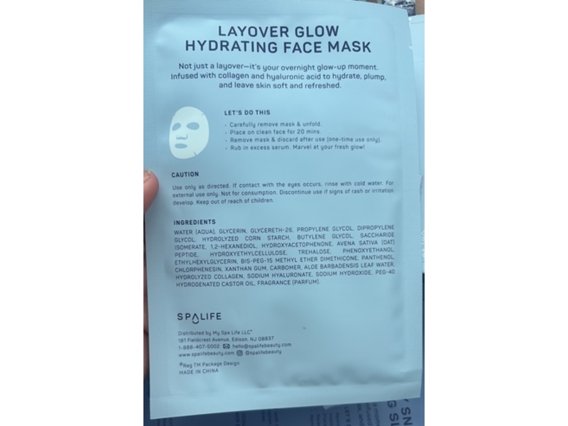Spa Life Layover Glow Hydrating Face Mask, 1.06 oz/30 g