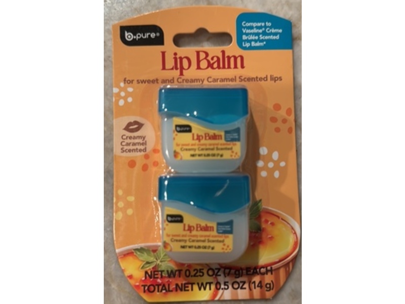 b.Pure Lip Balm, Creamy Caramel Scented, 0.25 oz/7 g, Pack Of 2