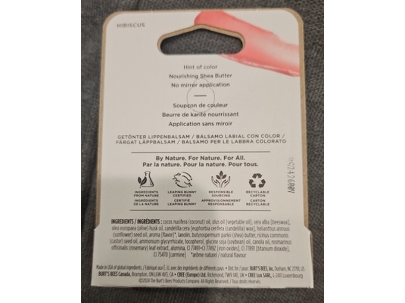 Burt's Bees Tinted Lip Balm, Hibiscus, 0.15 oz/4.25 g