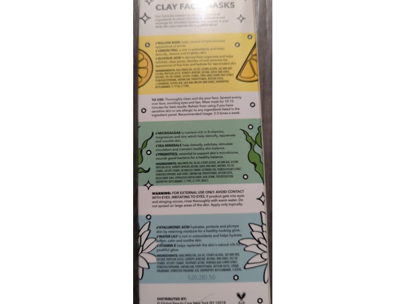 Global Beauty Care Clay Face Masks, Pore Detoxing, Deep Cleansing & Hydrating, 0.27 fl oz/8 mL, Pack Of 3