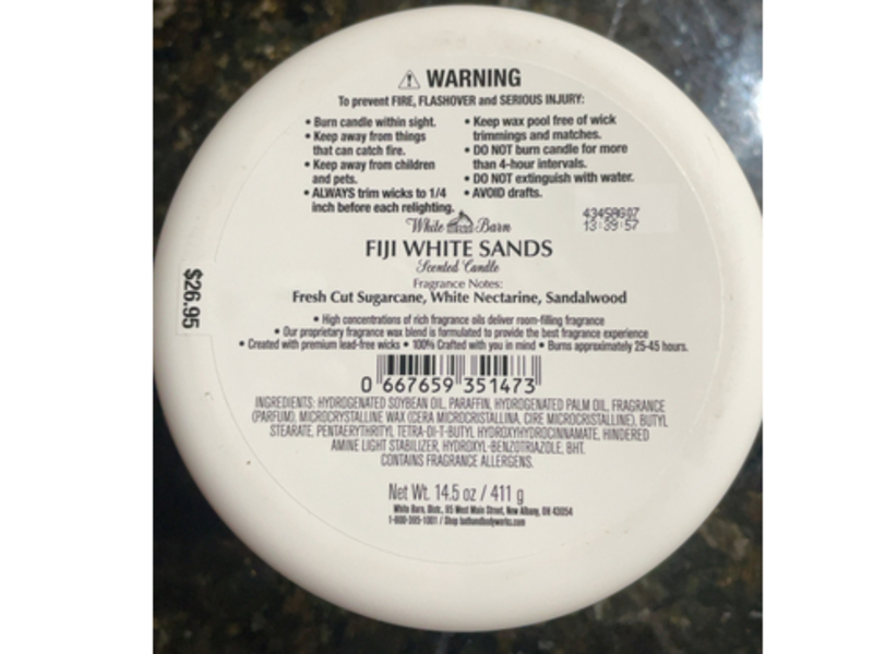 White Barn Soy Wax Blend Candle, Fiji White Sands, 14.5 oz/411 g
