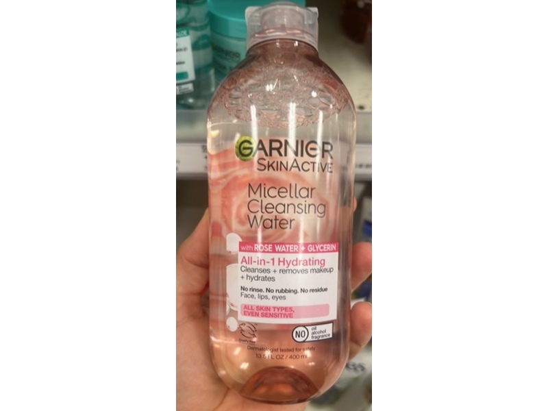 Garnier Skinactive Micellar Cleansing Water, Rose Water + Glycerin, 13.5 fl oz/400 mL
