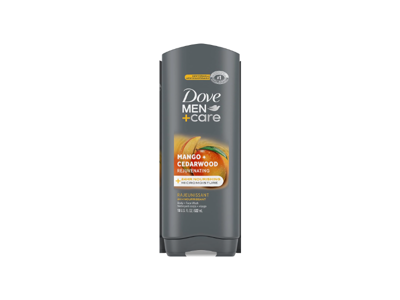 Dove Men + Care Micromoisture Body +Face Wash, Mango + Cedarwood, 18 fl oz/532 mL, Pack Of 4
