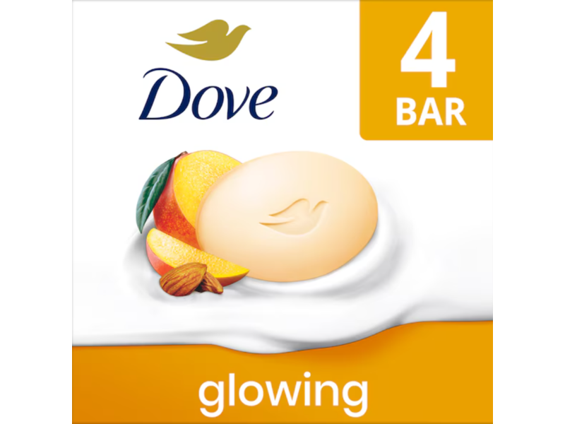 Dove Glowing Moisturizing Cream Beauty Bar, Mango Butter & Almond Butter, 3.75 oz/106 g, Pack Of 4