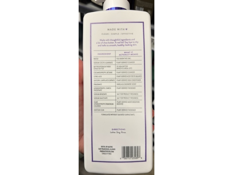 Native Deep Rich Moisturizing Body Wash, Vanilla & Cashmere, 22 fl oz/650 mL