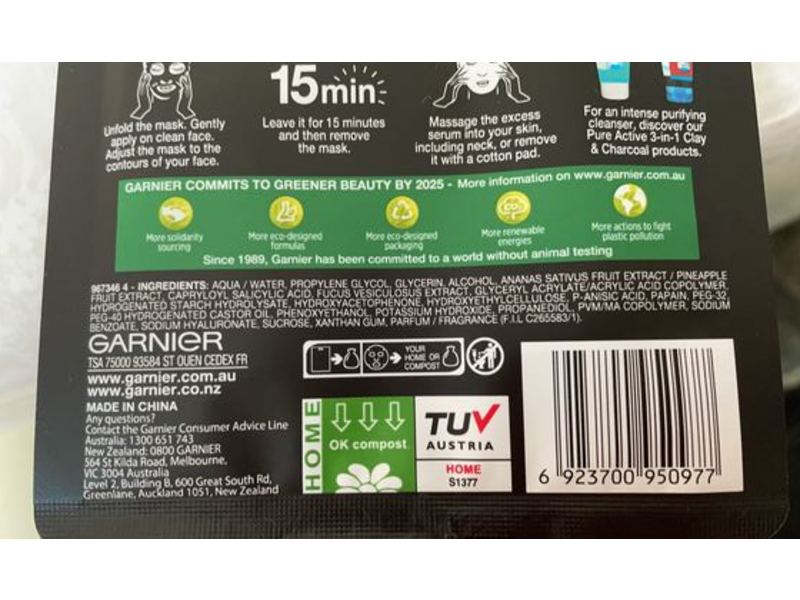 Garnier SkinActive Pure Charcoal Tissue Face Mask, Black Algae, 28 g