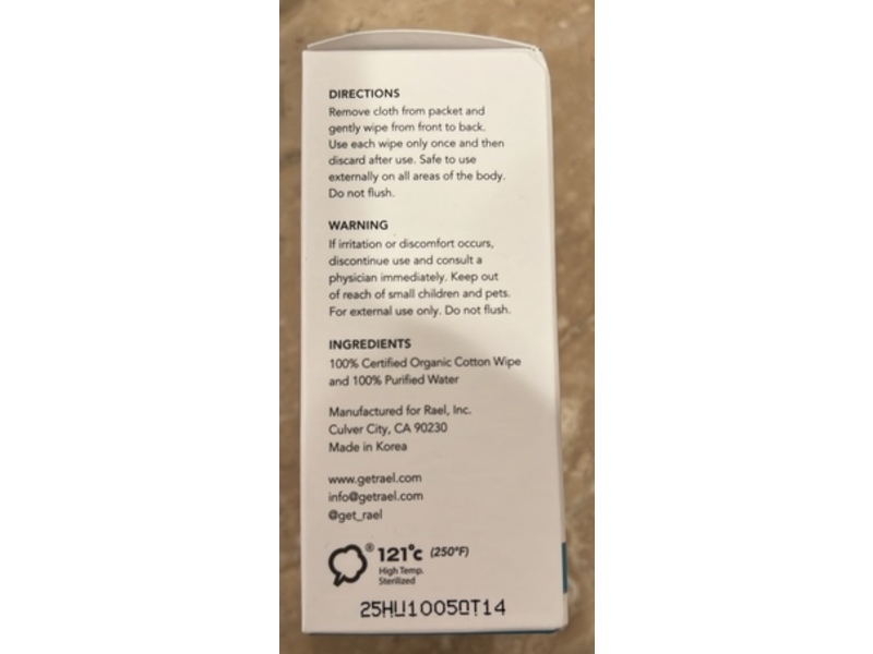 Rael Organic Cotton Body Wipes, 10 Count, Pack Of 2