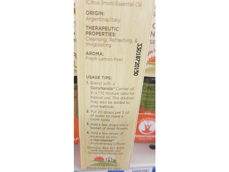 GuruNanda 100% Pure & Natural Essential Oil, Lemon, 0.5 fl oz/15 mL