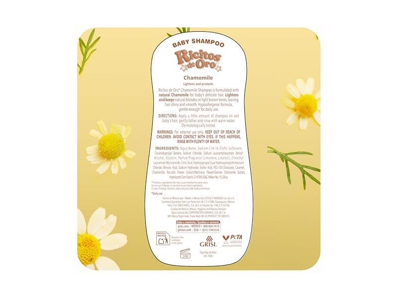 Ricitos De Oro Baby Shampoo, Chamomile Manzanilla, 8.4 fl oz/250 mL, 3 Pack