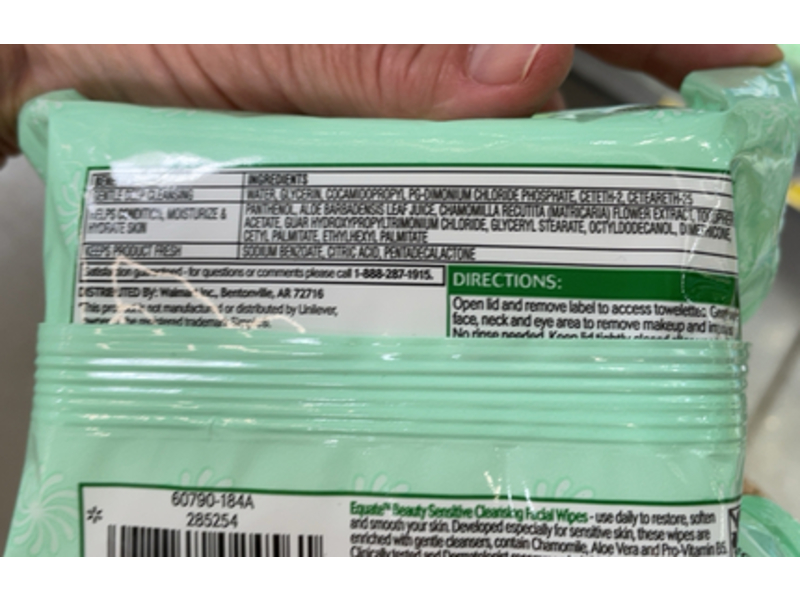 Equate Beauty Sensitive Cleansing Facial Wipers, 40 Count