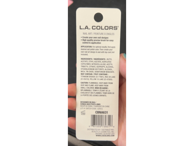 L.A. Colors Art Deco Nail Art Precision Pointed Brush, CBNA631 Flamingo, 0.25 fl oz/7.5 mL