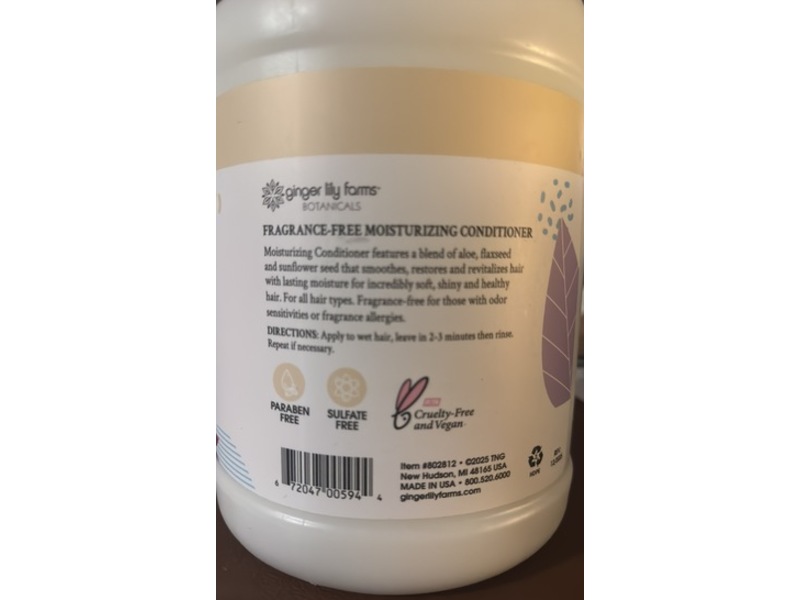 Ginger Lily Farms Botanicals Moisturizing Conditioner, Fragrance Free, 128 fl oz/3.78 L