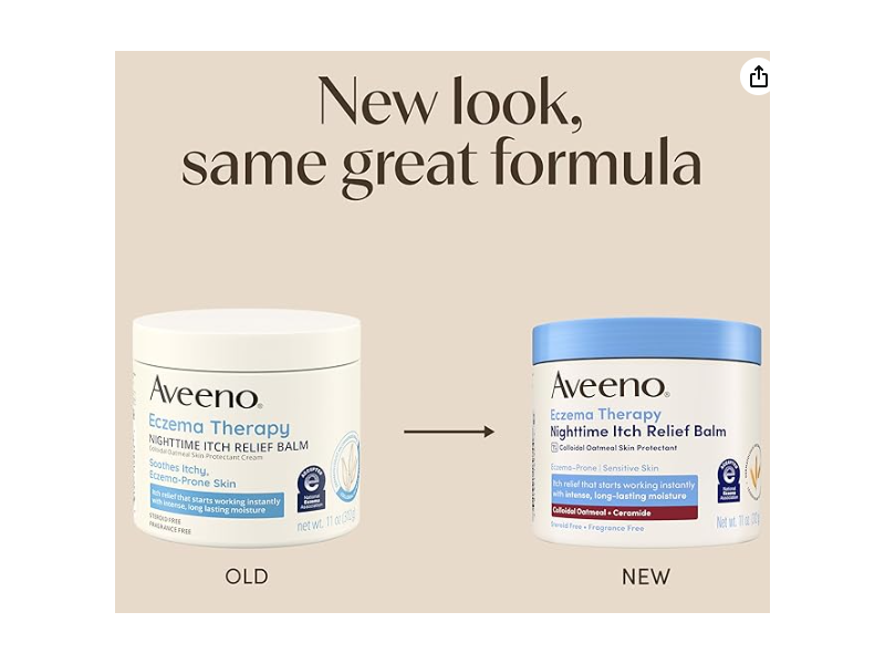 Aveeno Eczema Therapy Night Time Itch Relief Balm, Colloidal Oatmeal + Ceramide, 11oz/312 g