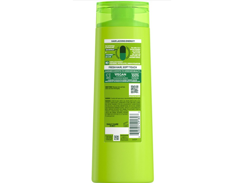 Garnier Fructis Daily Care 2 In 1 Energizing Shampoo & Conditioner, Vitamins B3 & B6 + Grapefruit, 12.5 fl oz/370 mL
