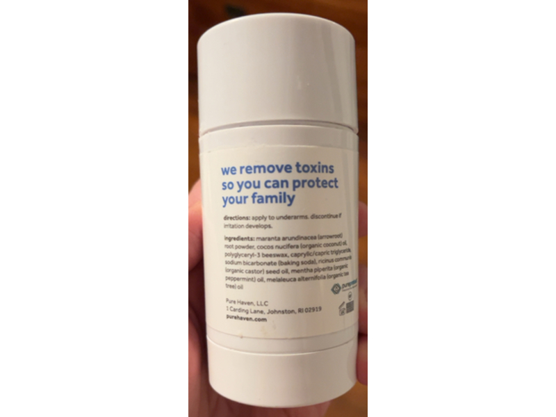 Purehaven Body Deodorant, Baking Soda + Coconut + Peppermint + Tea Tree, 2.6 oz/74 g