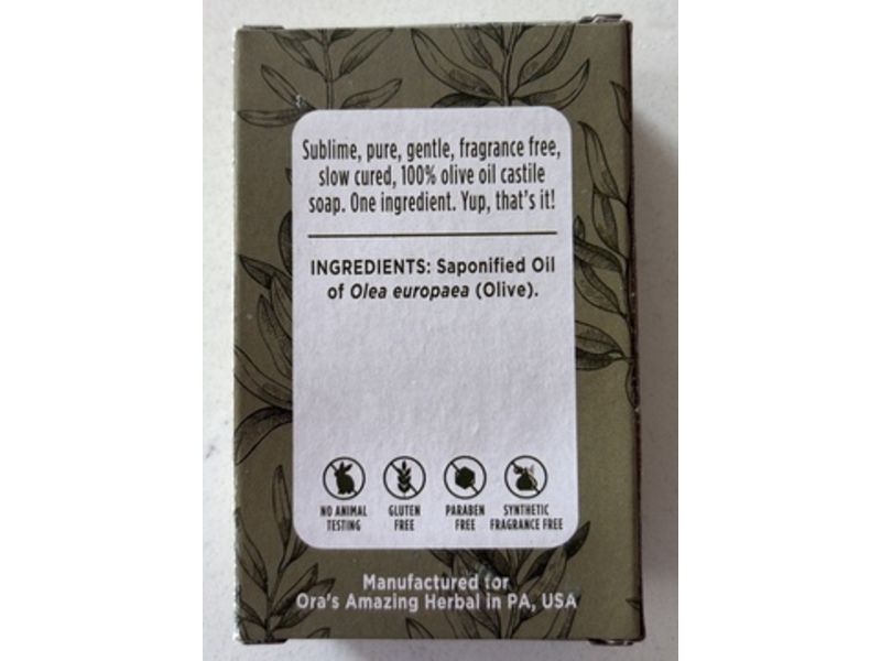 Ora's Amazing Herbal Gentle Olive Oil Soap, Unscented, 4.5 oz/128 g