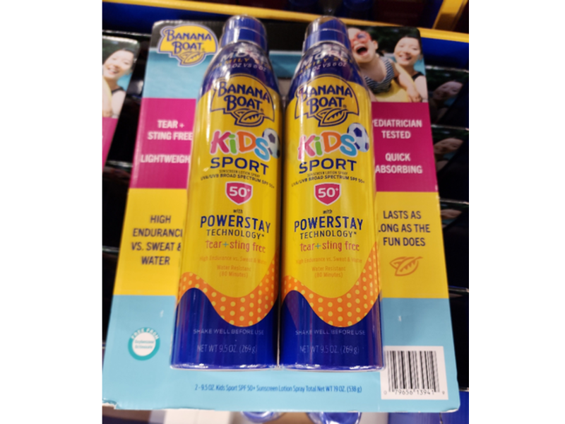 Banana Boat Kids Sport Sunscreen Powerstay Technology Sunscreen Lotion Spray, SPF 50+, 9.5 oz/269 g, 2 Pack