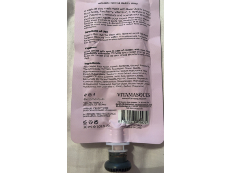 Vitamasques Clay Mask, Rose Quartz, 1.0 fl oz/30 mL, 5+Applications