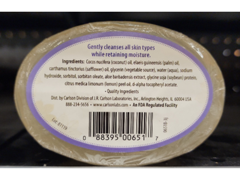 Carlson E Gem Skin Care Soap Hydrating Cleansing Bar, vitamin E + Aloe, Fresh Lemon Scent, 4 oz/113 g