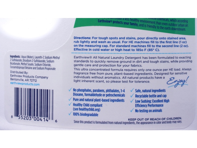 Earthview Fresh & Clean Laundry Detergent, 50 Loads, 50 fl oz, Pack Of 2