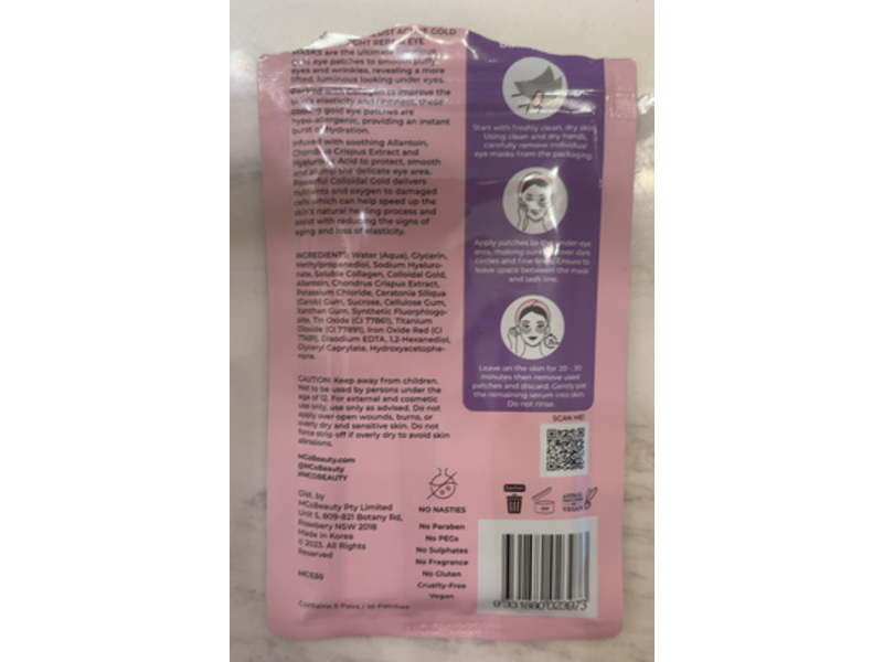 MCoBeauty Age Resist Night Repair Eye Masks, Active Gold Hydrogel, 10 Count