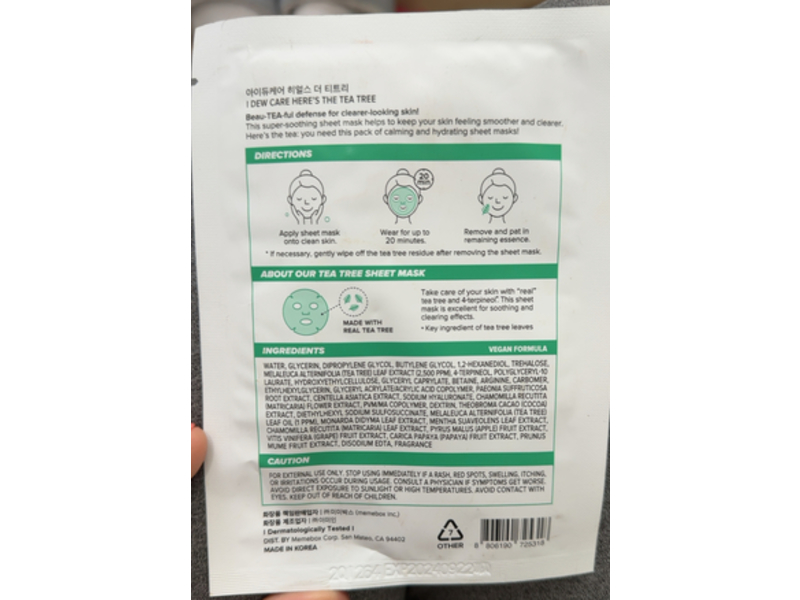 I Dew Care Here's The Tea Tree Sheet Mask, 0.81 fl oz/24 mL