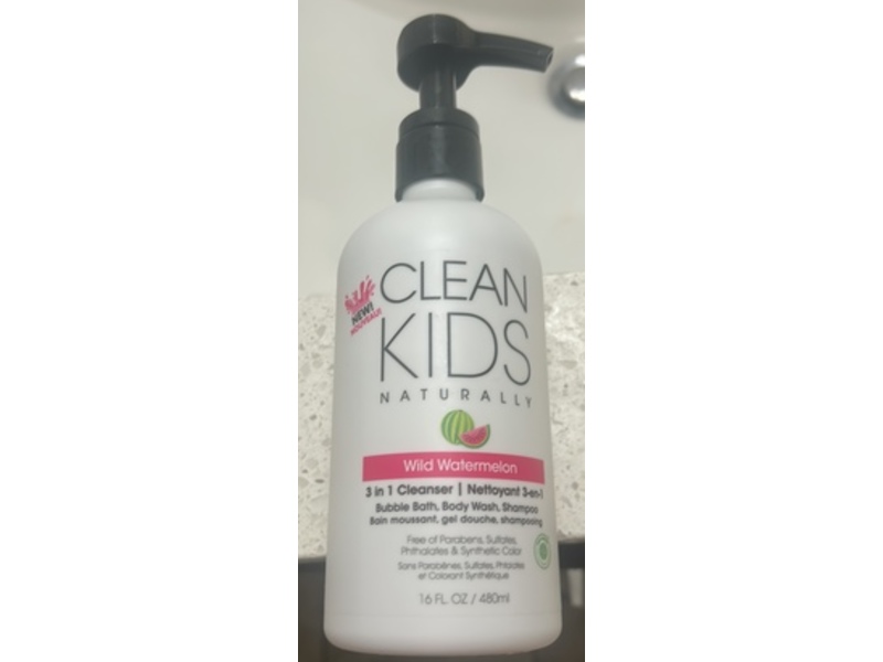 Gabriel Cosmetics Clean Kids Naturally 3-In-1 Shampoo, Cleanser & Bubble Bath, Wild Watermelon, 16 fl oz/480 mL