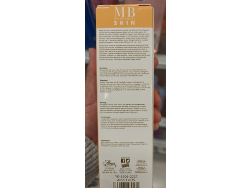 Must Have Beauty Skin Foam Cleanser, Kojic Acid & Turmeric, 3.38 fl oz/100 mL