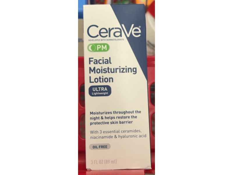 CeraVe PM Ultra Lightweight Facial Moisturizing Lotion, 3 fl oz/889 mL
