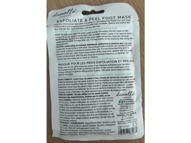 Danielle Creations Exfoliate & Peel Foot Mask, Mint, 0.56 oz/16 g, 2 Count