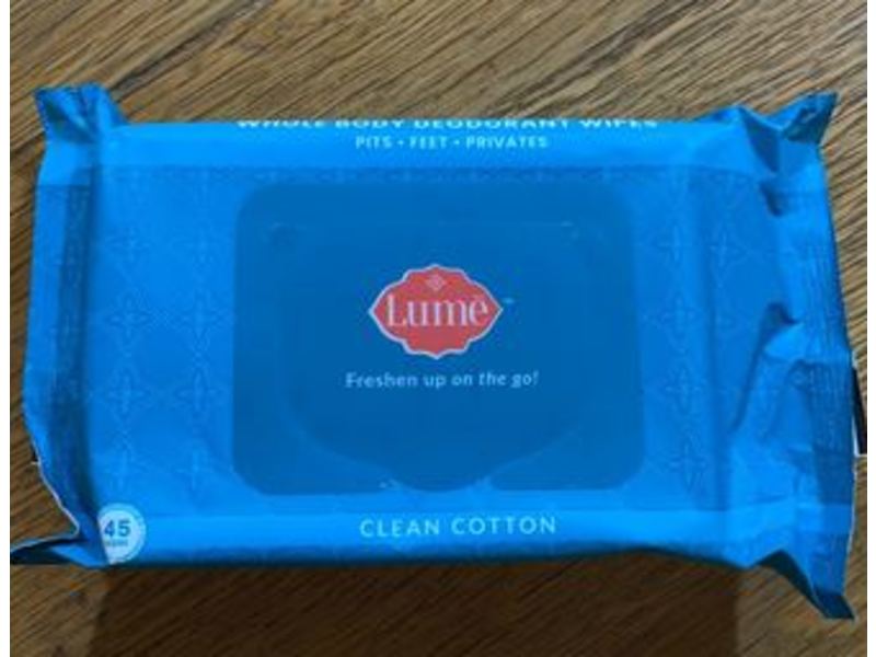 Lume Whole Body Deodorant Wipes, Clean Cotton, 45 Count