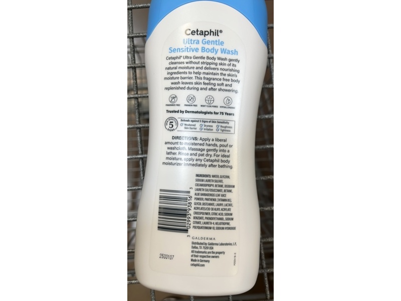 Cetaphil Ultra Gentle Body Wash, Sensitive, 16.9 fl oz/500 mL