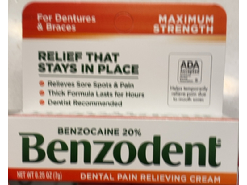 Benzodent Dental Pain Relieving Cream, 0.25 oz/7 g