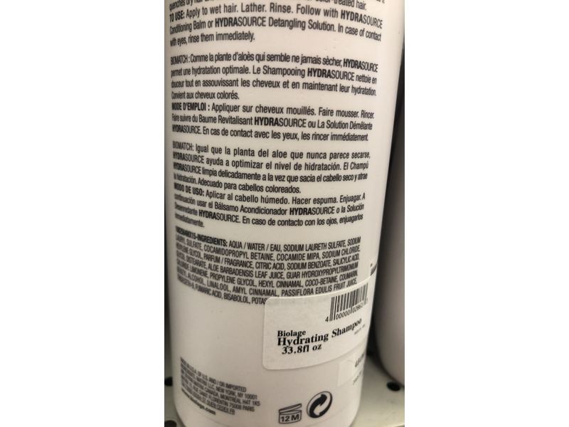 Biolage Matrix Hydra Source Shampoo, Aloe, 33.8 fl oz/1 L