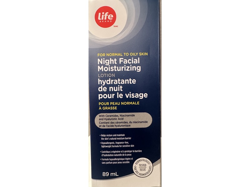 Life Brand Night Facial Moisturizing Lotion, Ceramides, Niacinamide & Hyaluronic Acid, 89 mL