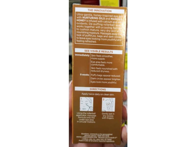 L'Oreal Paris Age Perfect Hydra-Nutrition Honey Eye Gel, 0.5 fl oz/15 mL