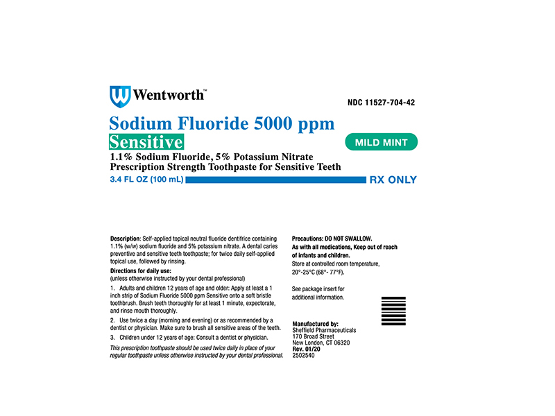 Sodium Fluoride 5000 ppm Toothpaste, Mild Mint, 3.4 fl oz/100 mL, Wentworth (RX)