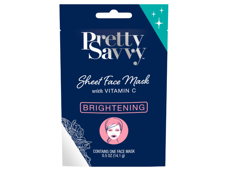 Pretty Savvy Brightening Sheet Face Mask, Vitamin C, 0.5 oz/14.1 g