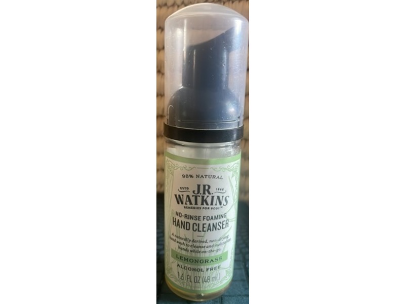 J.R. Watkins No-Rinse Foaming Hand Cleanser, Lemongrass, 1.6 fl oz/48 mL
