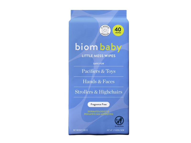 Biom Baby Little Mess Hand & Pacifier Wipes, Fragrance Free, 3.88 oz, 40 Count