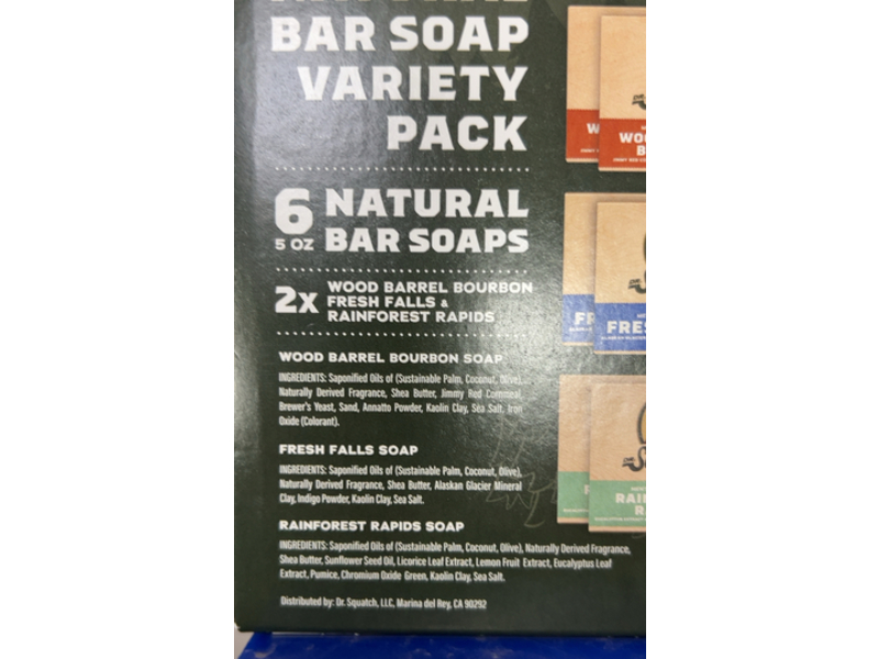 Dr. Squatch Natural Bar Soap, Wood Barrel Bourbon + Fresh Fall + Rainforest Rapids, 5 oz/141 g, Pack Of 6