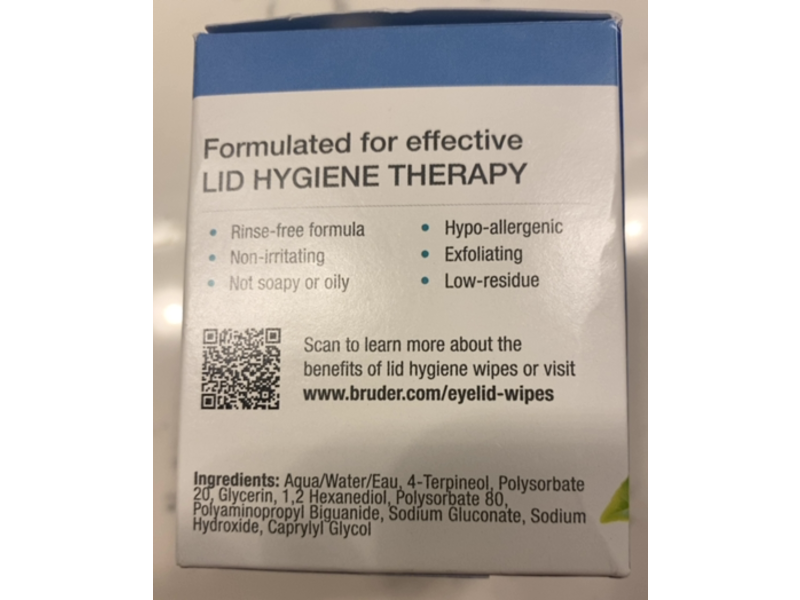 Bruder Hygienic Eyelid Cleansing Wipes, Tea Tree Oil, 30 Count