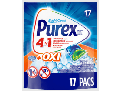 Purex 4 In 1 +OXI Laundry Detergent Pacs, 17 Count, 8.9 oz/255 g