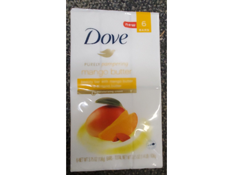 Dove Purely Pampering Mango Butter Beauty Bar, Mango Butter & Almond Butter, 3.75 oz/106 g, 6 Count