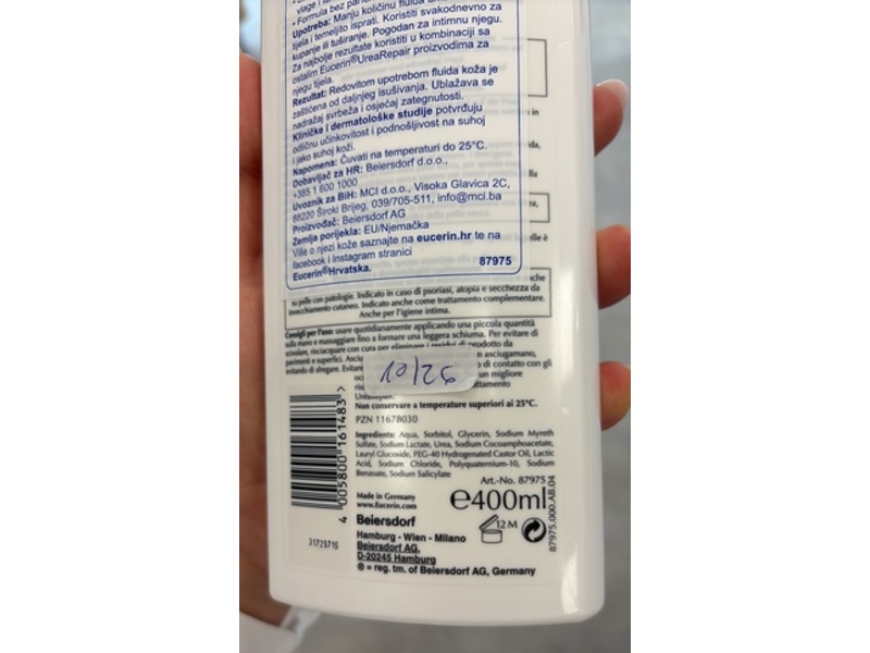 Eucerin Urea Repair Cleansing Fluid, 400 mL