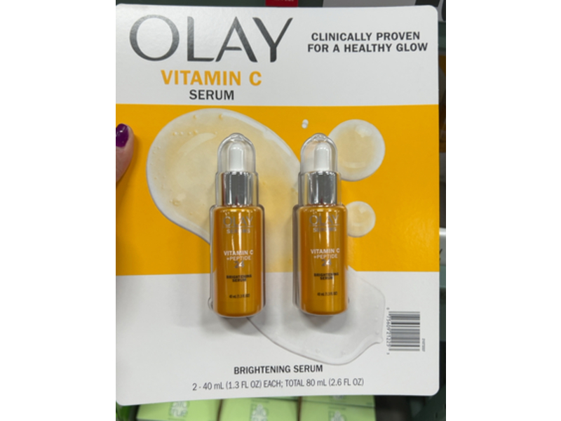 Olay Brightening Serum, Vitamin C + Peptide 24, 1.3 fl oz/40 mL, Pack Of 2