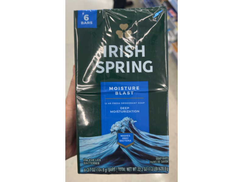 Irish Spring Deep Moisturization Deodorant Soap, Moisture Blast, 3.7 oz/104.8 g, 6 Count