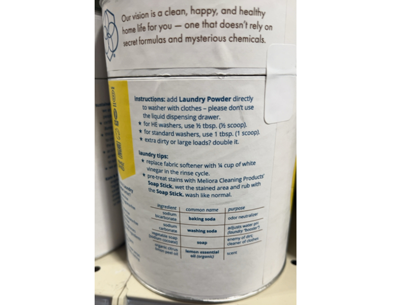 Meliora Cleaning Products Laundry Powder, Lemon, 128 Loads, 35 oz/992 g