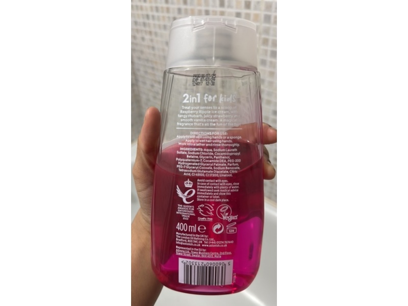 Astonish 2 In 1 Kids Hair & Body Wash, Raspberry Ripple, 400 mL