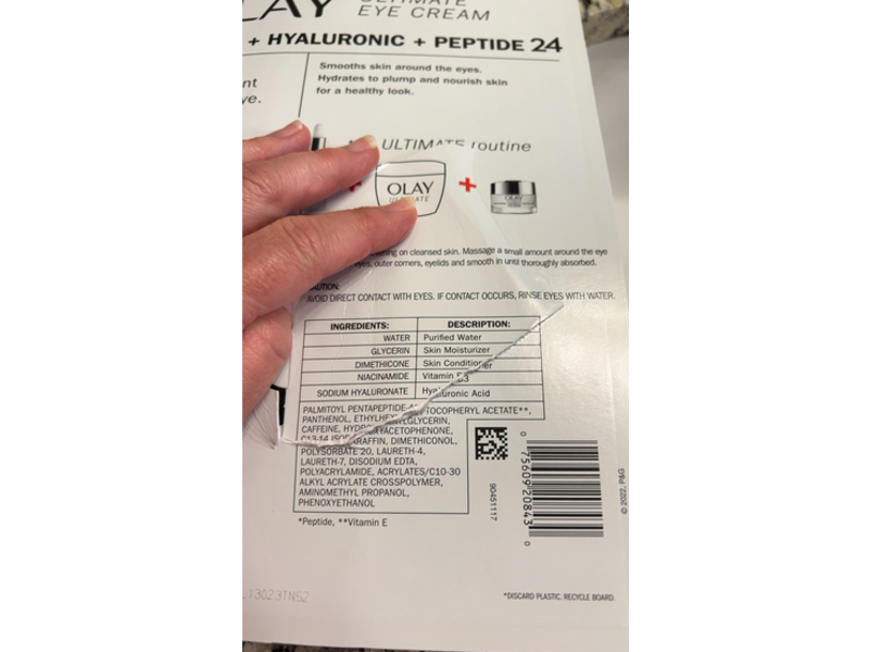 Olay Ultimate Eye Cream, Niacinamide + Hyaluronic + Peptide, 0.5 fl oz/15 mL